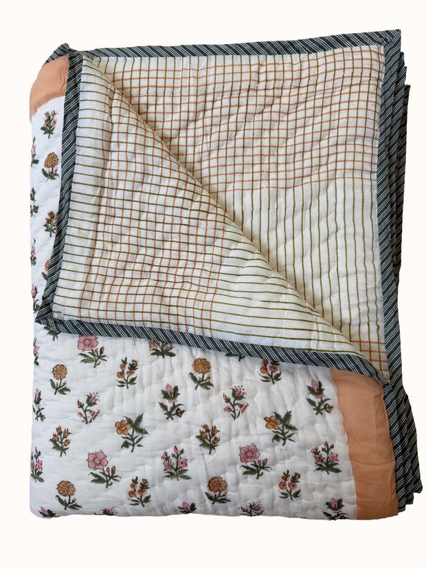 Summer Garden Block Print Cotton Quilt
