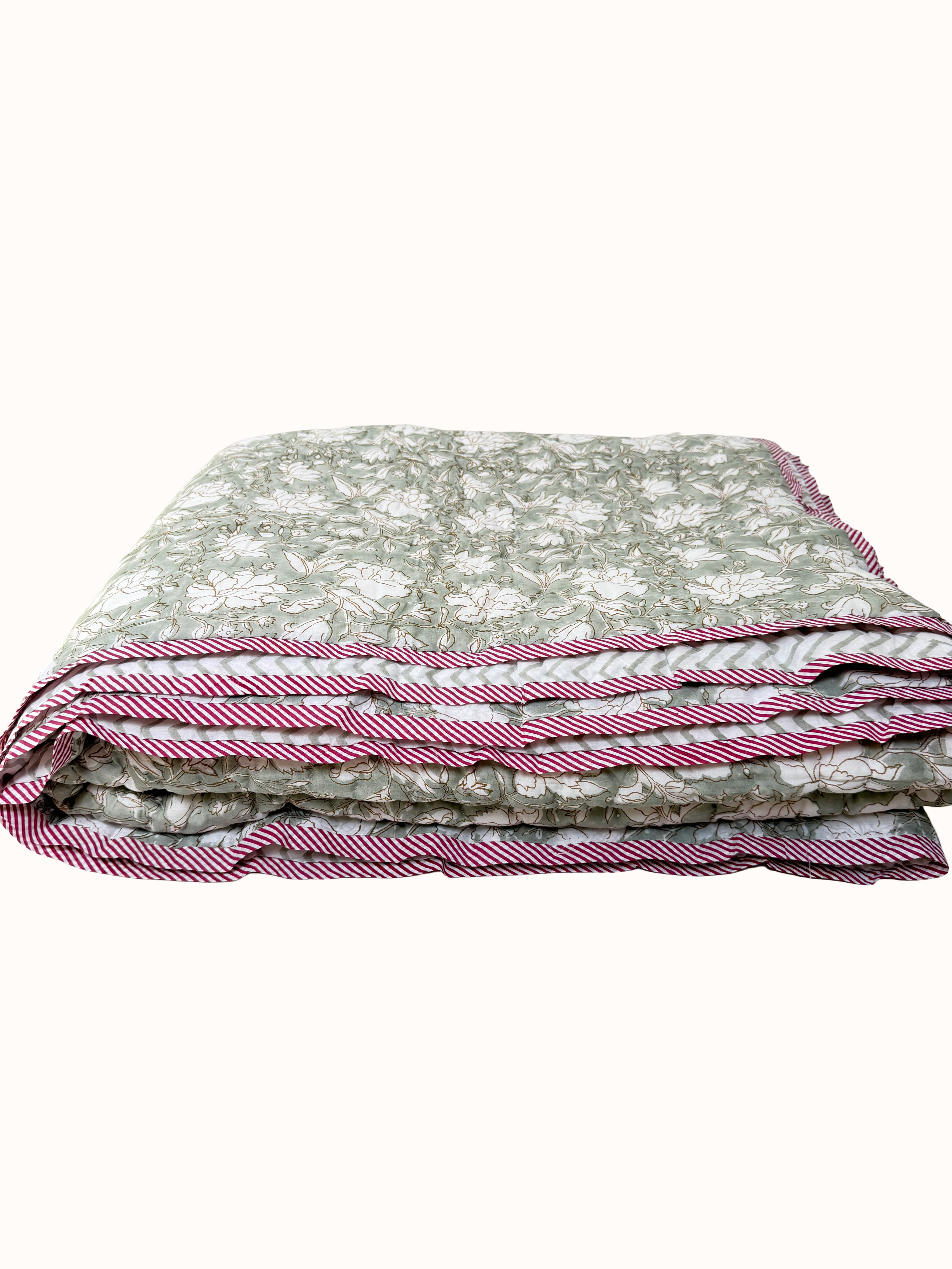 Sage Green Block Print Cotton Quilt