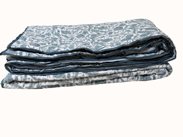 Slat Blue Block Print Cotton Quilt