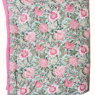 Pale Aqua Block Print Cotton Quilt