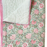 Pale Aqua Block Print Cotton Quilt