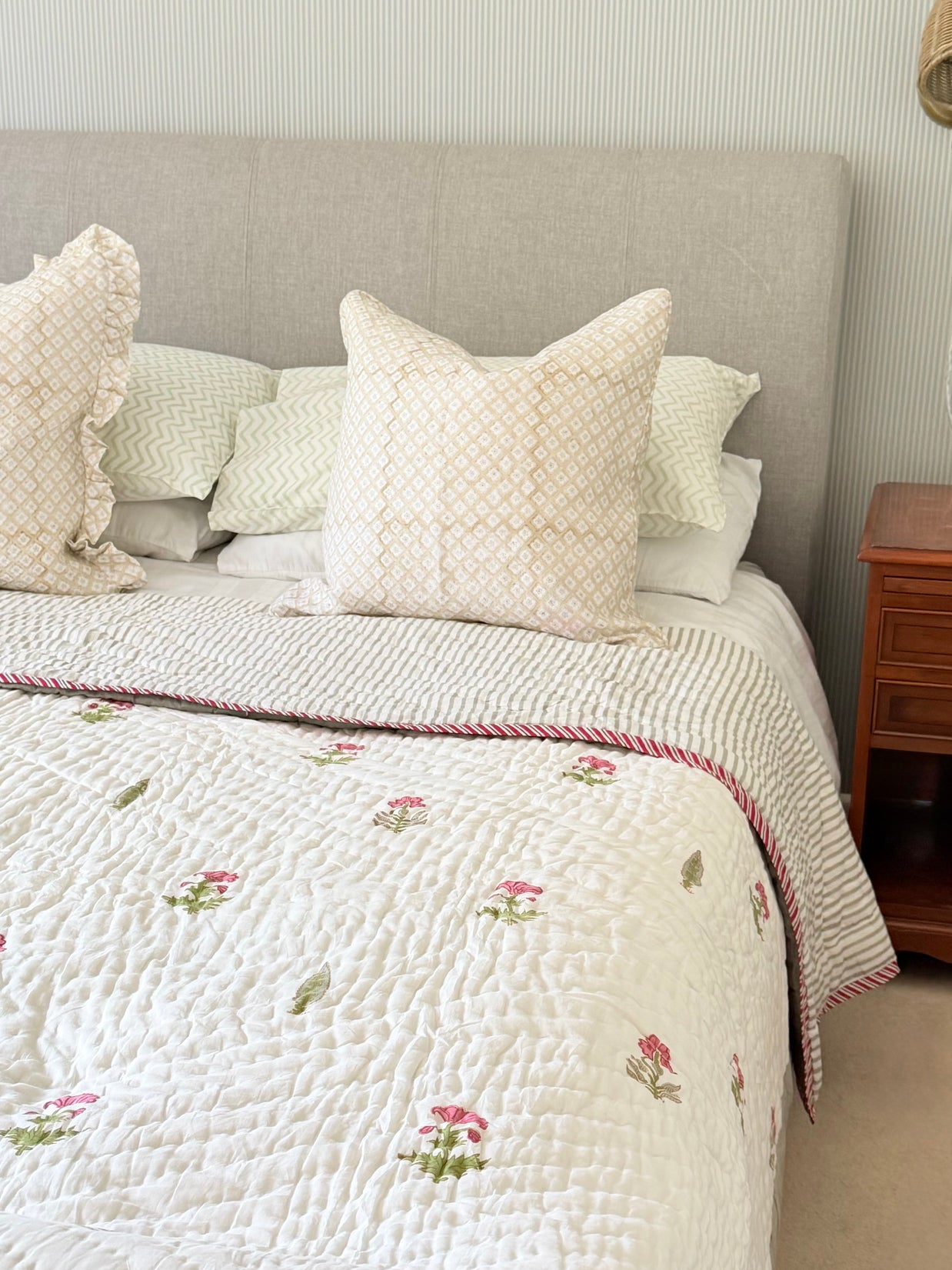 Iris Garden Block Print Cotton Quilt