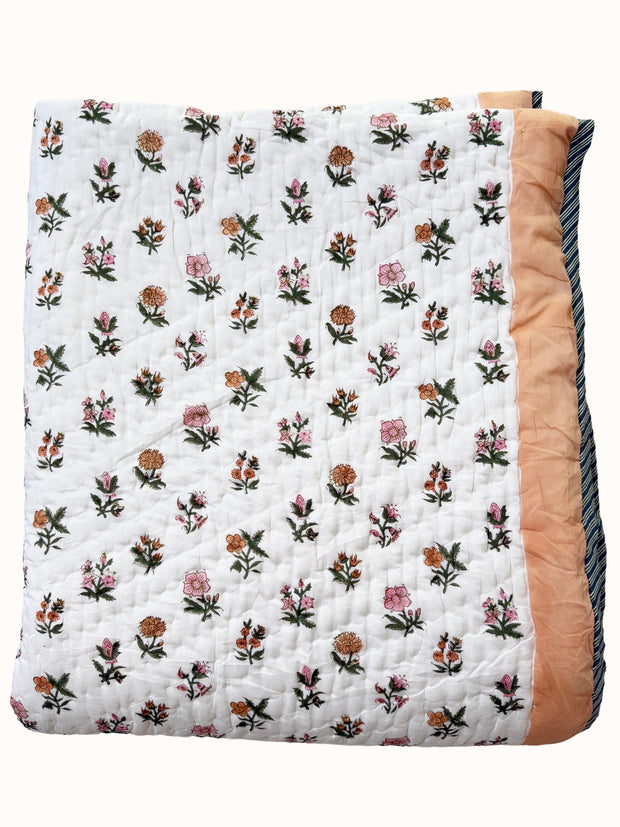 Summer Garden Block Print Cotton Quilt