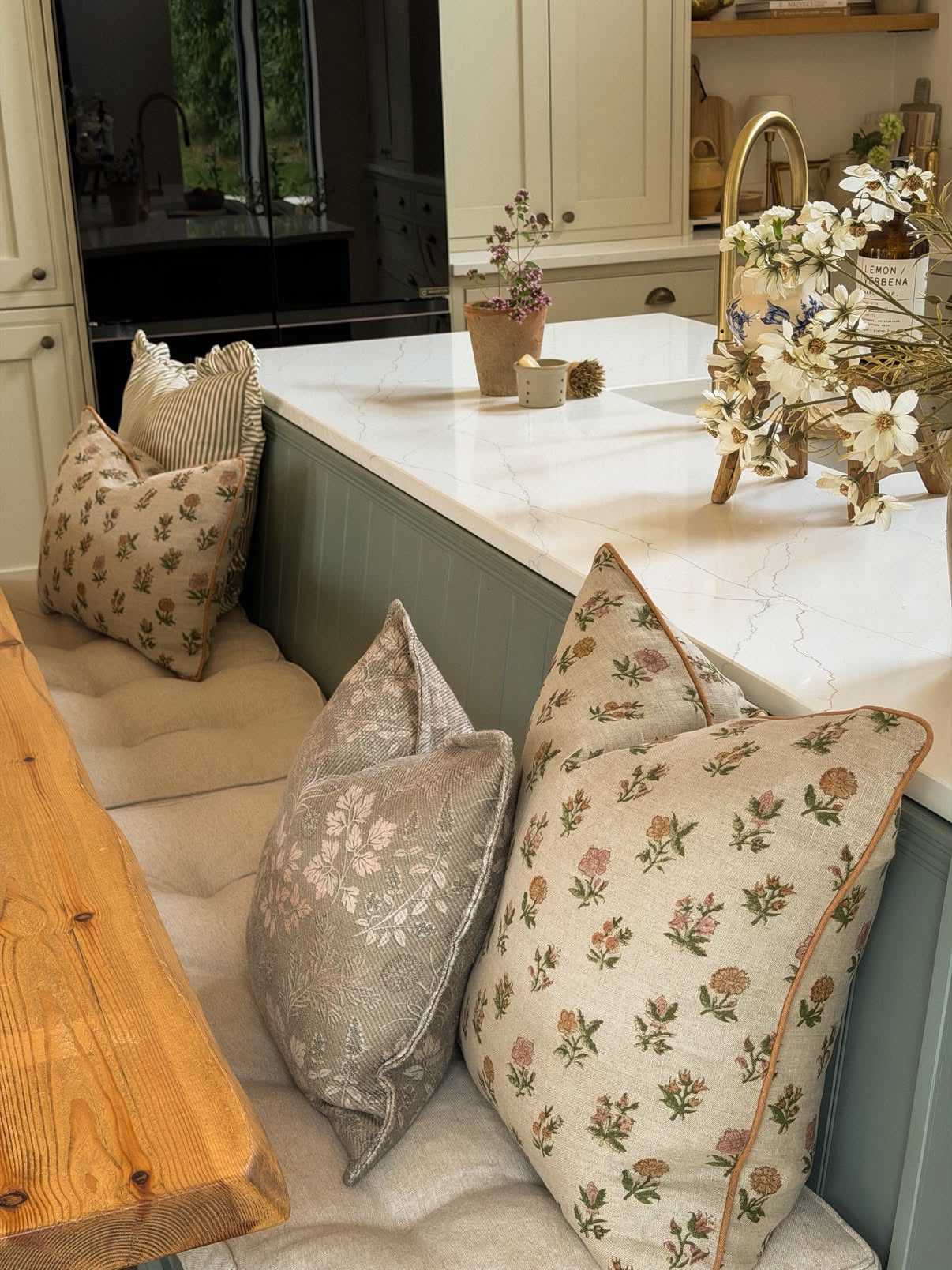 Meadow Bloom Block Print Linen Cushion Cover