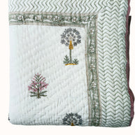 Sage Green Block Print Cotton Quilt