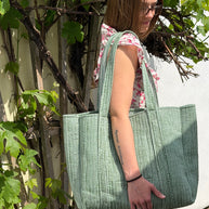 Moss Green Gingham Reversible Bag Set