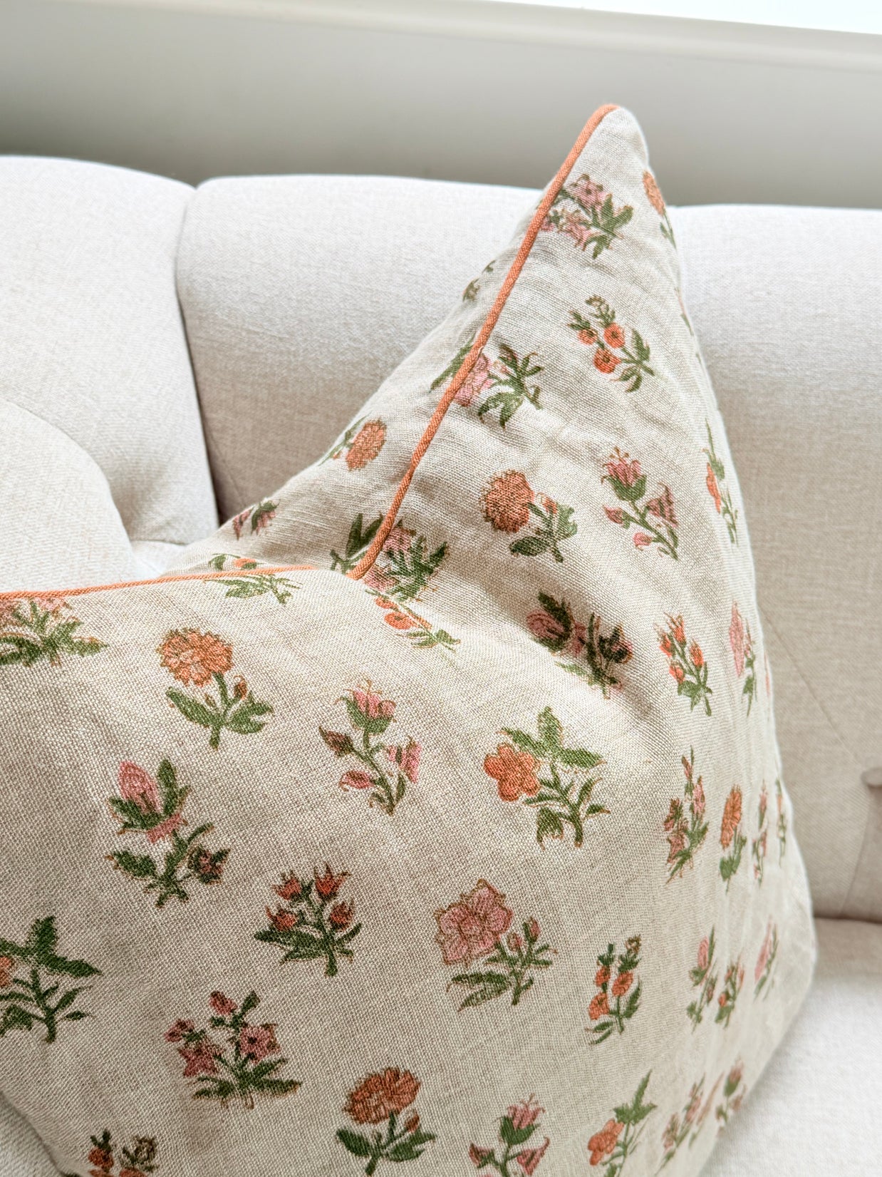 Meadow Bloom Block Print Linen Cushion Cover
