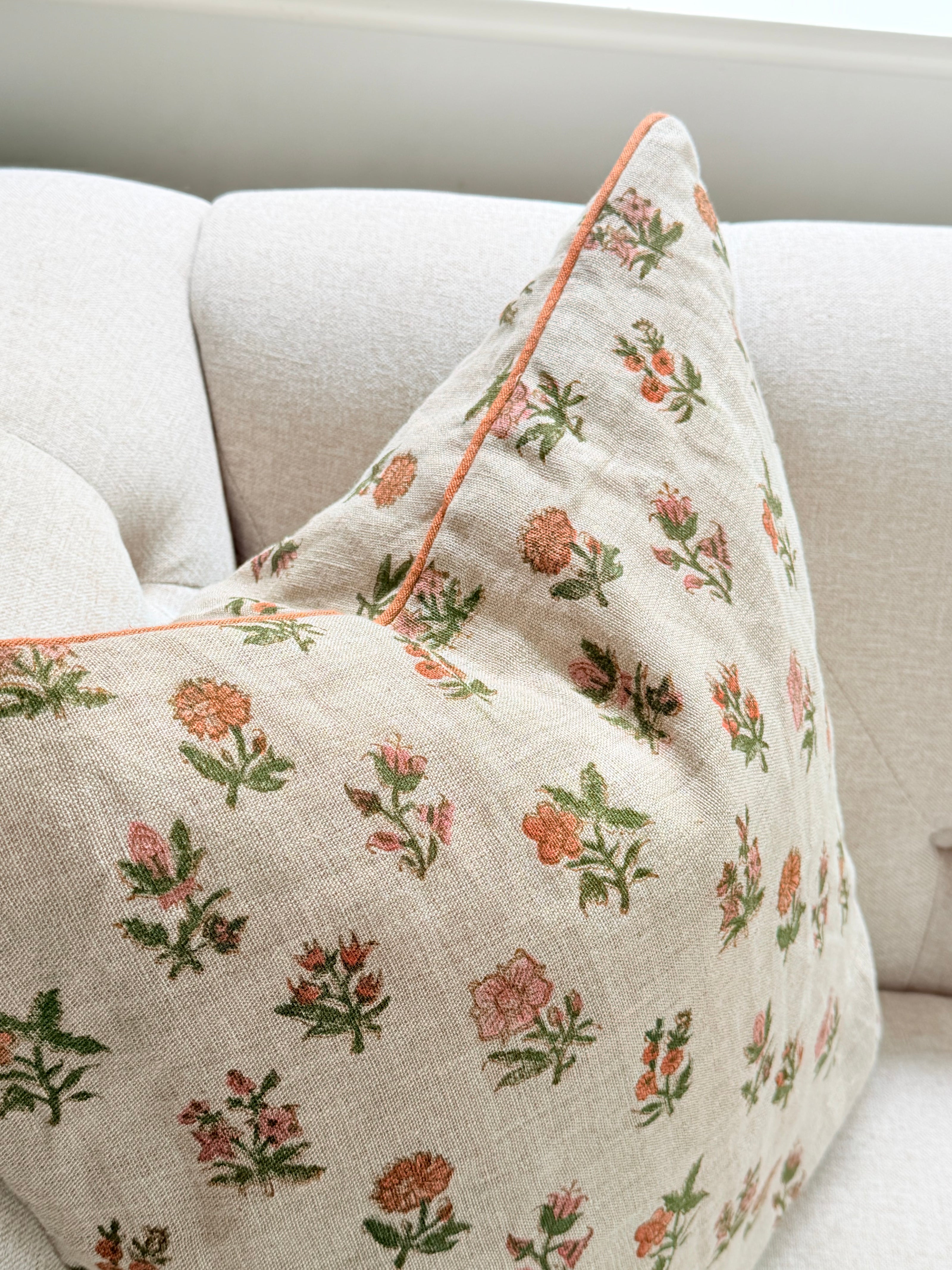 Meadow Bloom Block Print Linen Cushion Cover