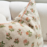 Meadow Bloom Block Print Linen Cushion Cover