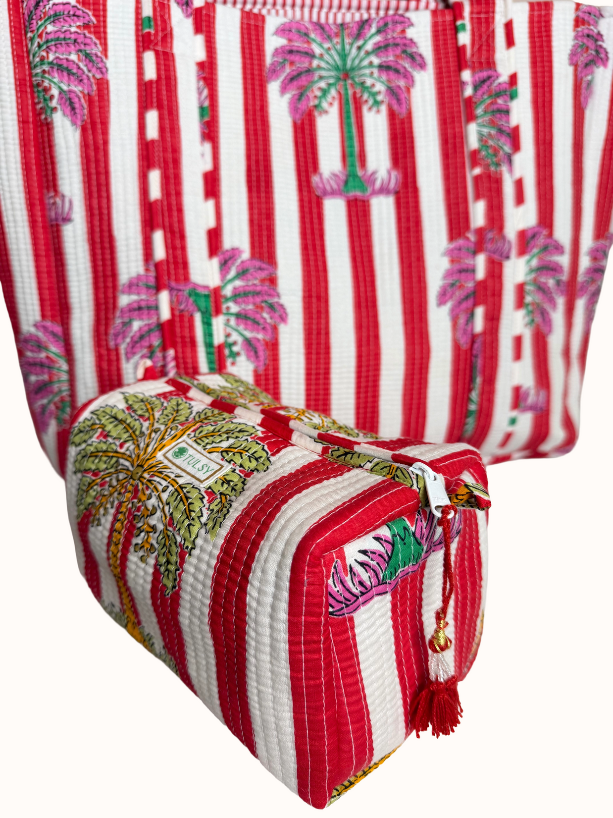 Palm Print Reversible Bag Set