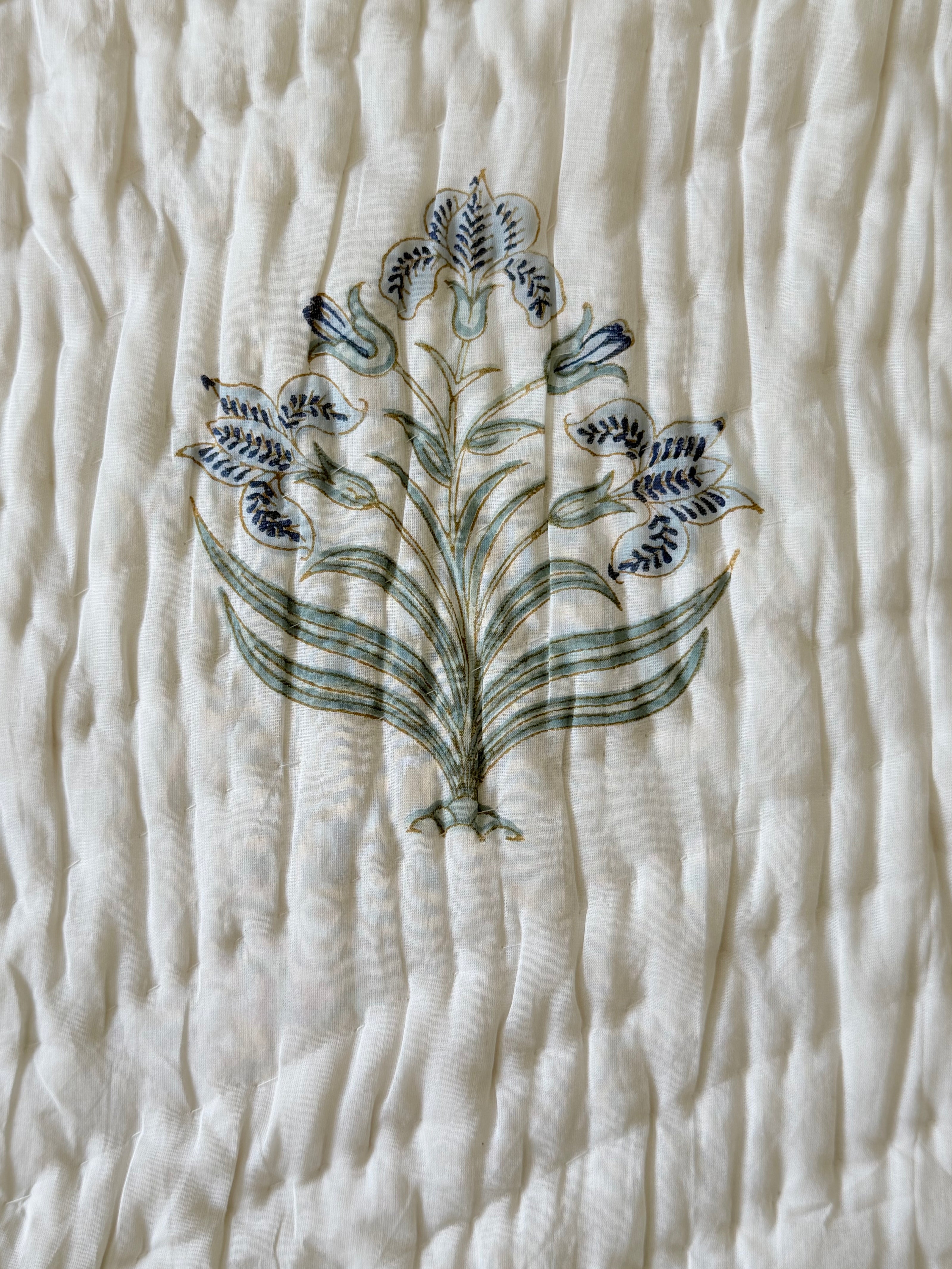 Dusky Blue Block Print Cotton Quilt