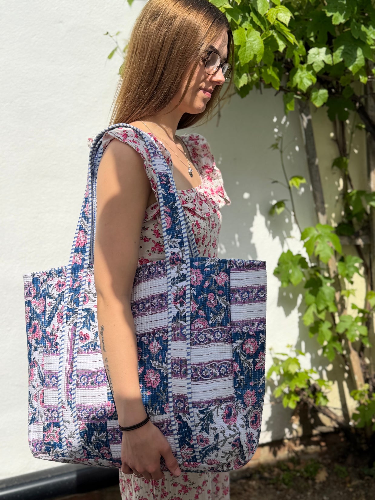 Blue Patchwork Reversible Bag