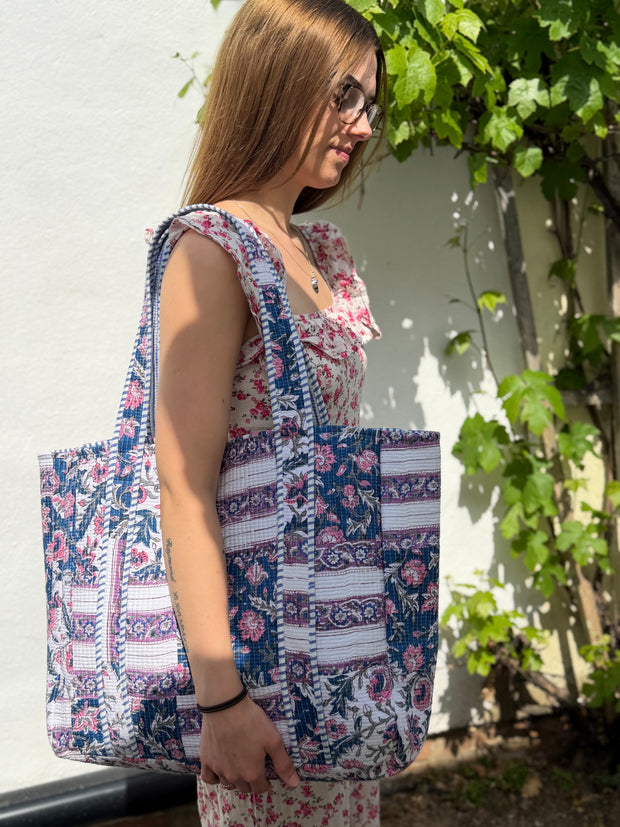 Blue Patchwork Reversible Bag