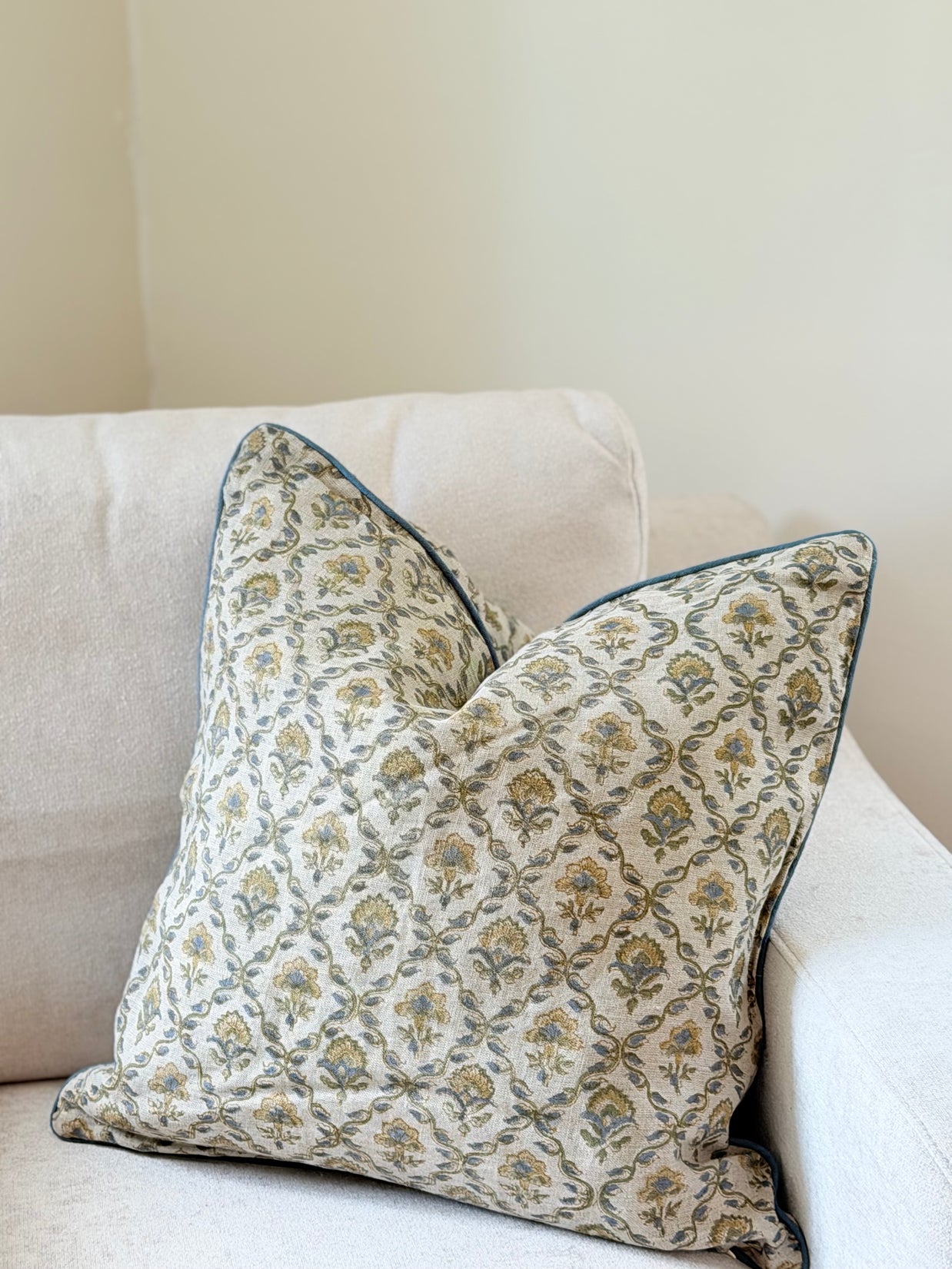 Suffolk Trellis Block Print Linen Cushion Cover