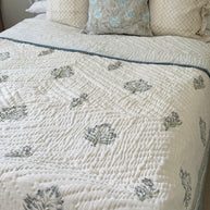 Dusky Blue Block Print Cotton Quilt