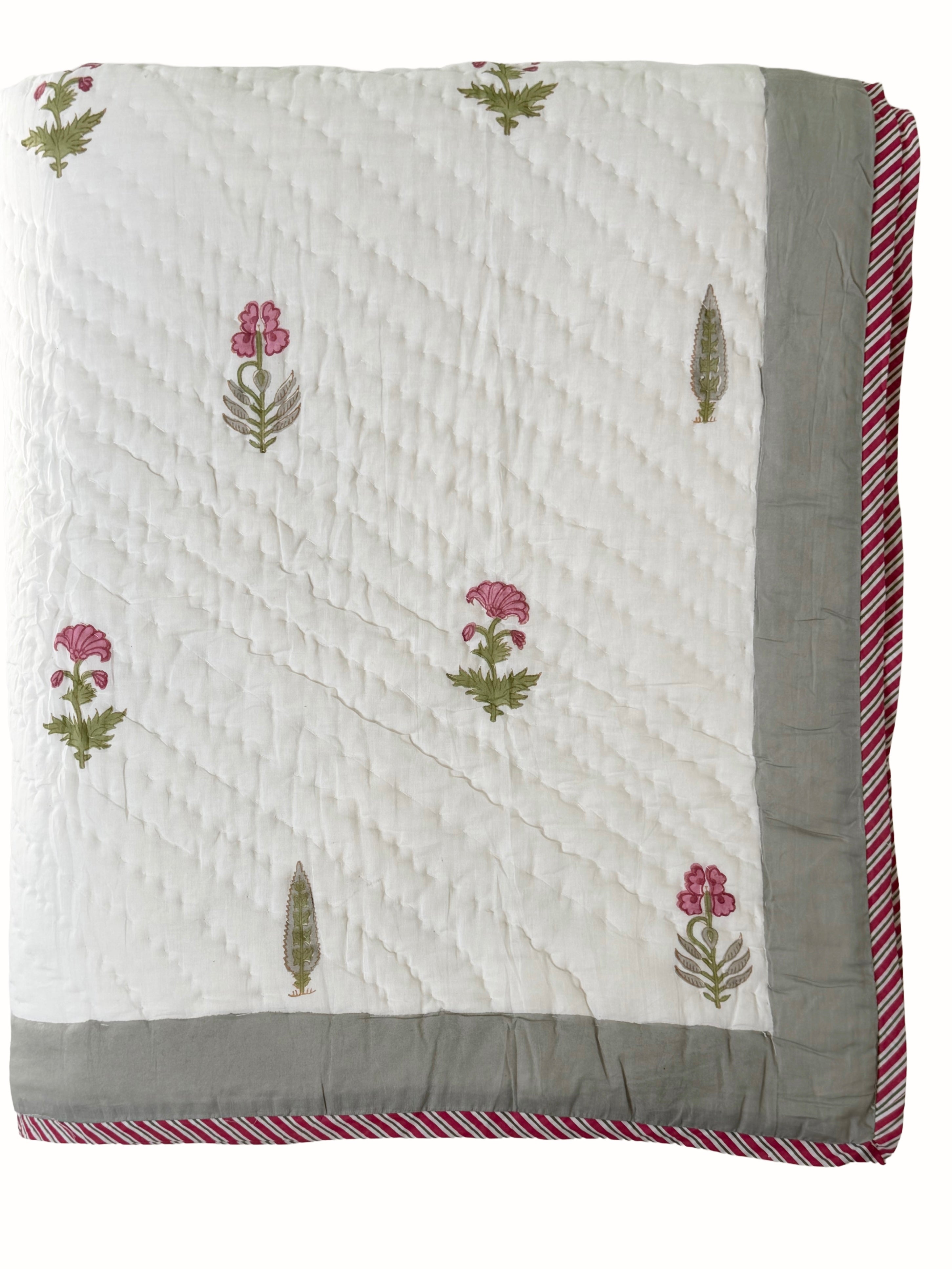Iris Garden Block Print Cotton Quilt