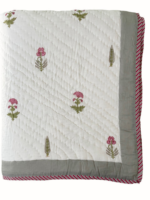 Iris Garden Block Print Cotton Quilt