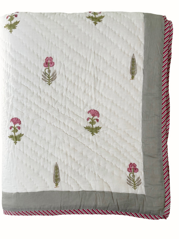 Iris Garden Block Print Cotton Quilt