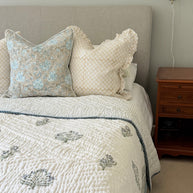 Dusky Blue Block Print Cotton Quilt