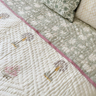 Sage Green Block Print Cotton Quilt
