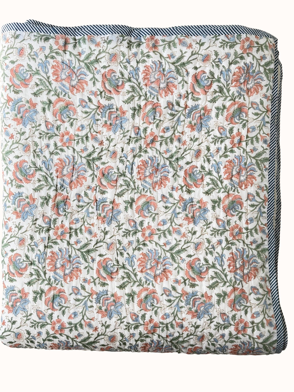 Cream Base Block Print Cotton Quilt