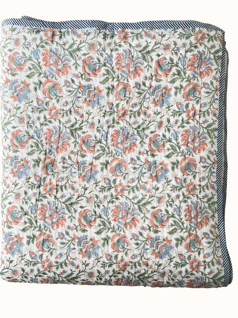 Cream Base Block Print Cotton Quilt