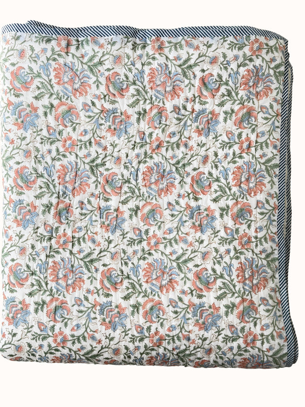 Cream Base Block Print Cotton Quilt