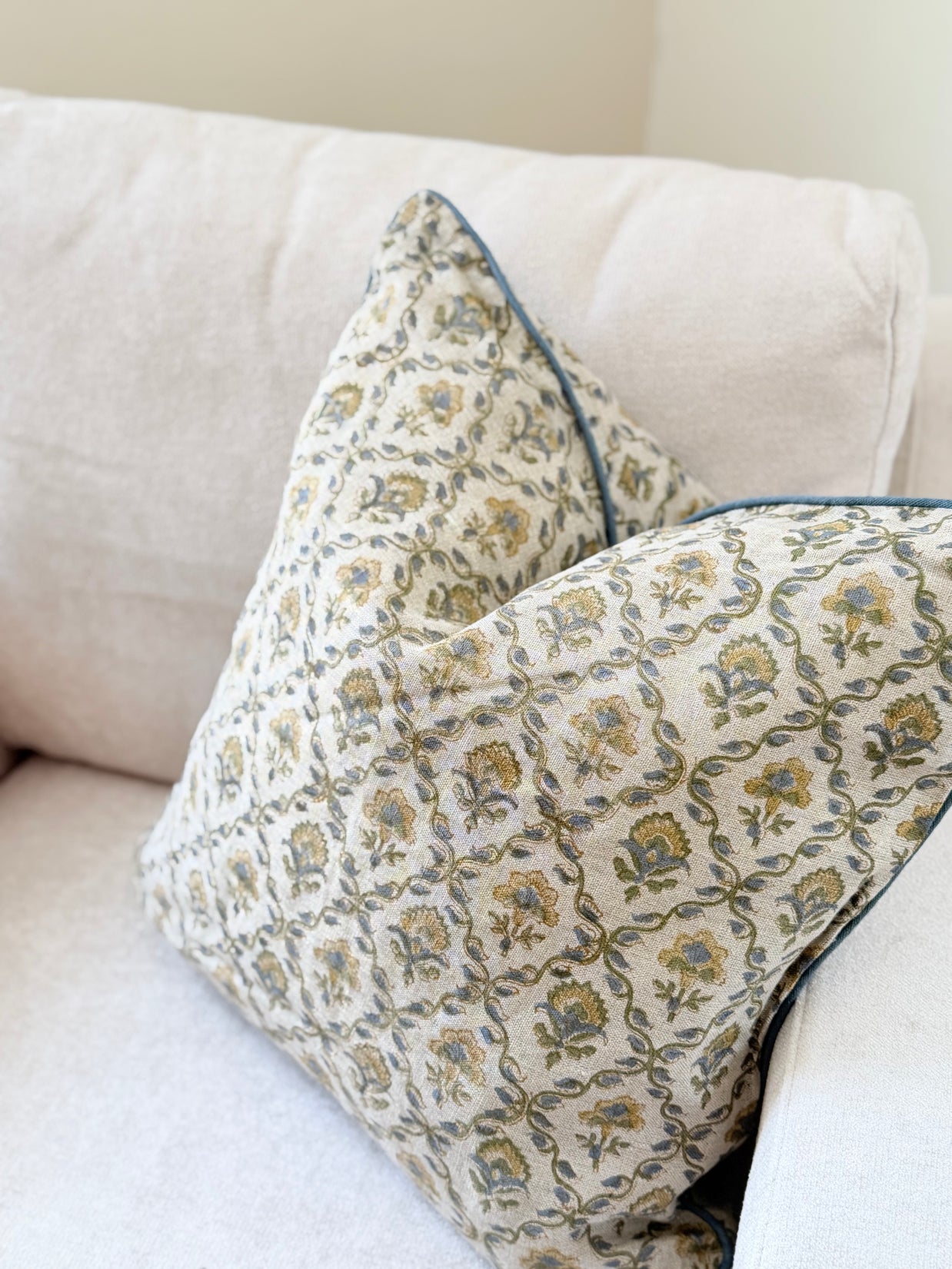 Suffolk Trellis Block Print Linen Cushion Cover