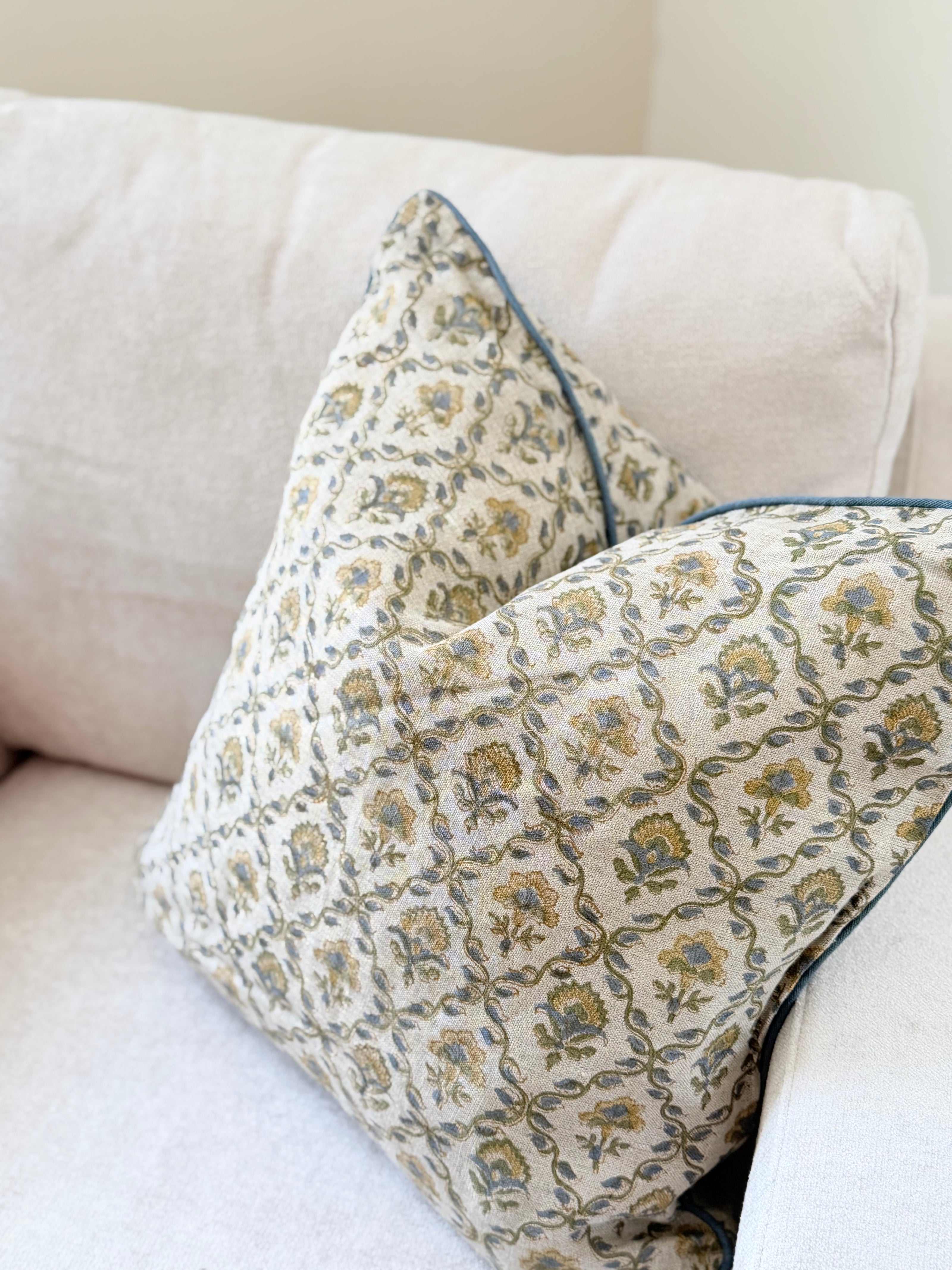 Suffolk Trellis Block Print Linen Cushion Cover
