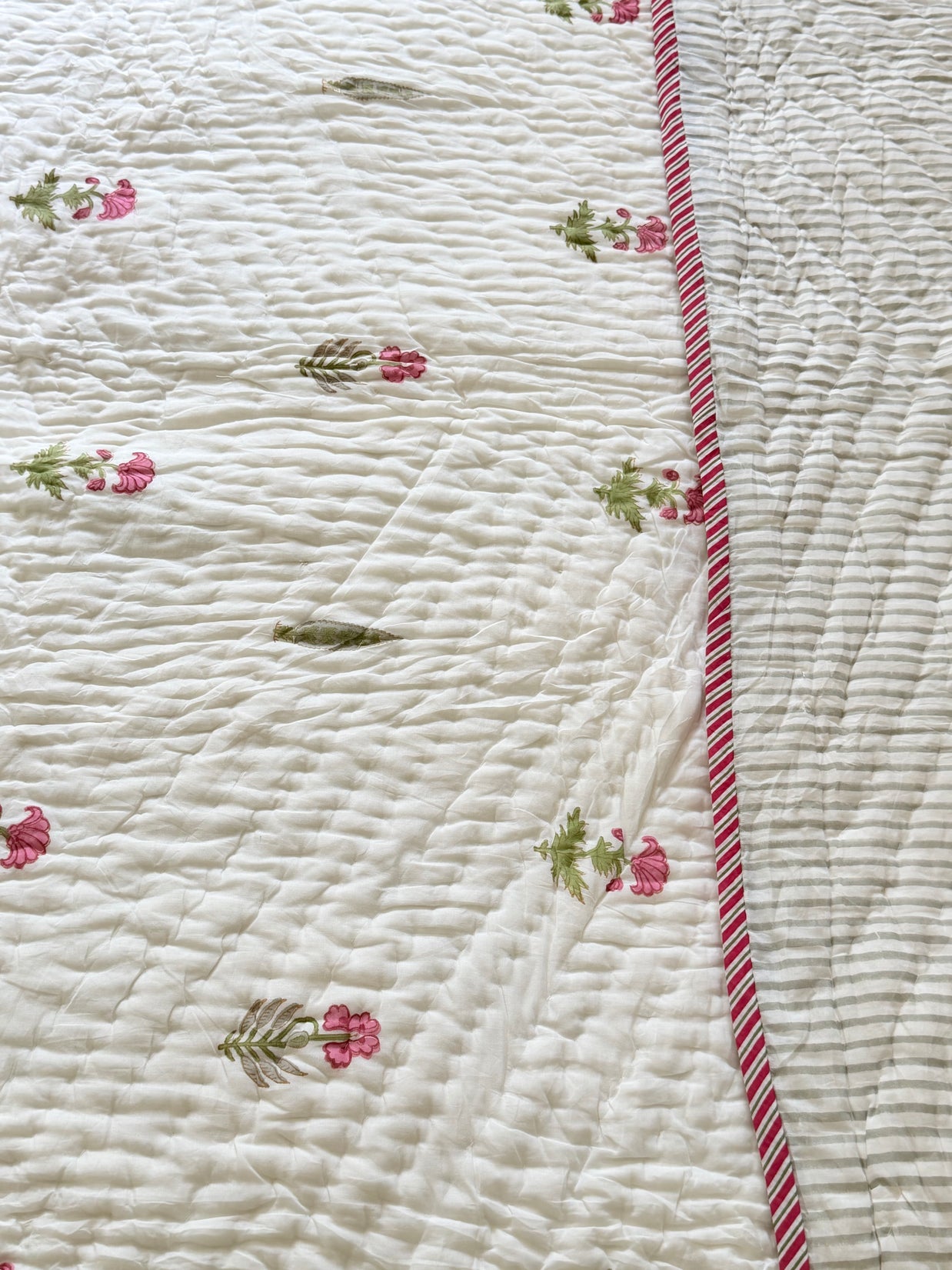 Iris Garden Block Print Cotton Quilt