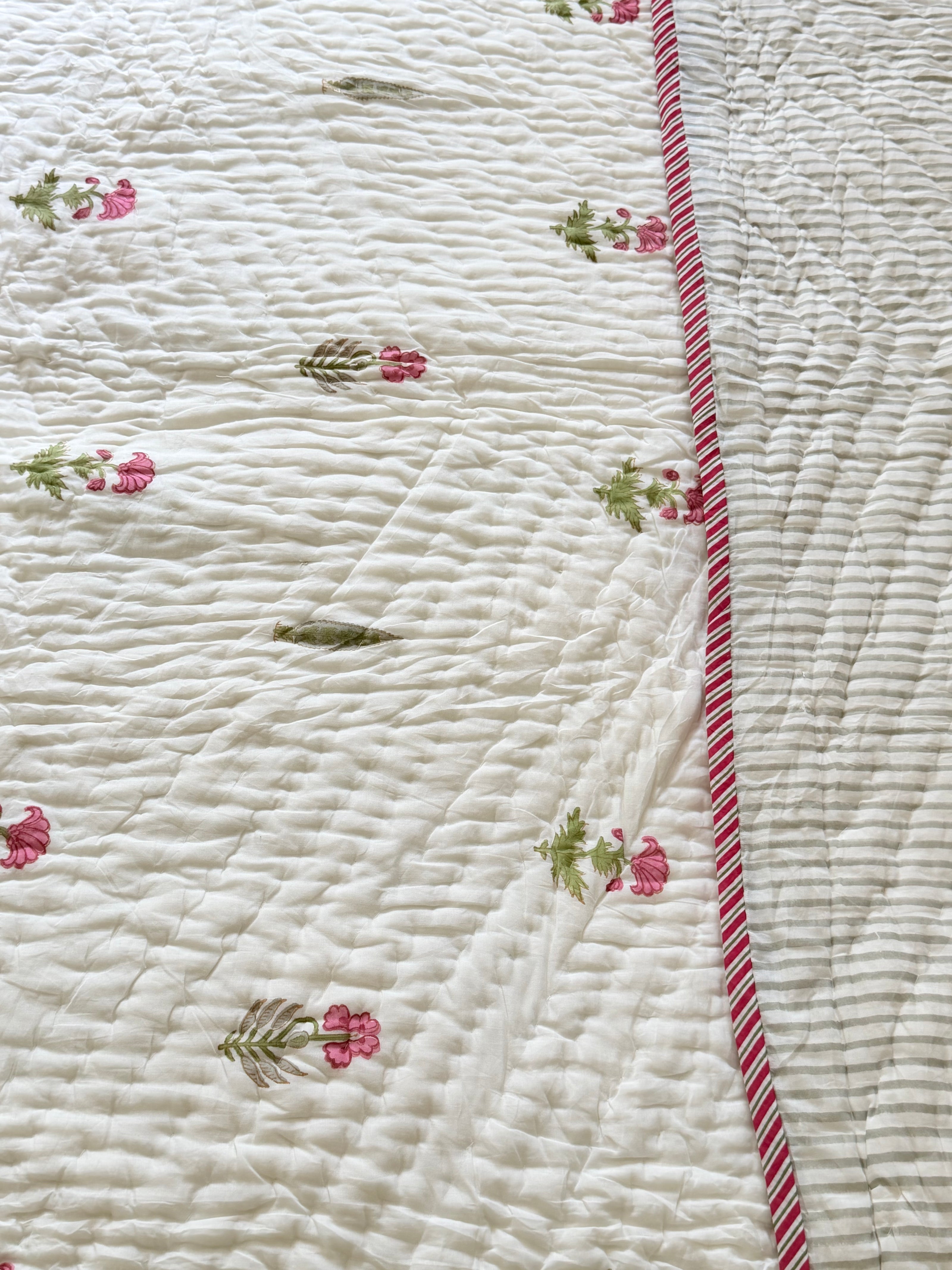 Iris Garden Block Print Cotton Quilt