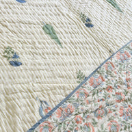Cream Base Block Print Cotton Quilt