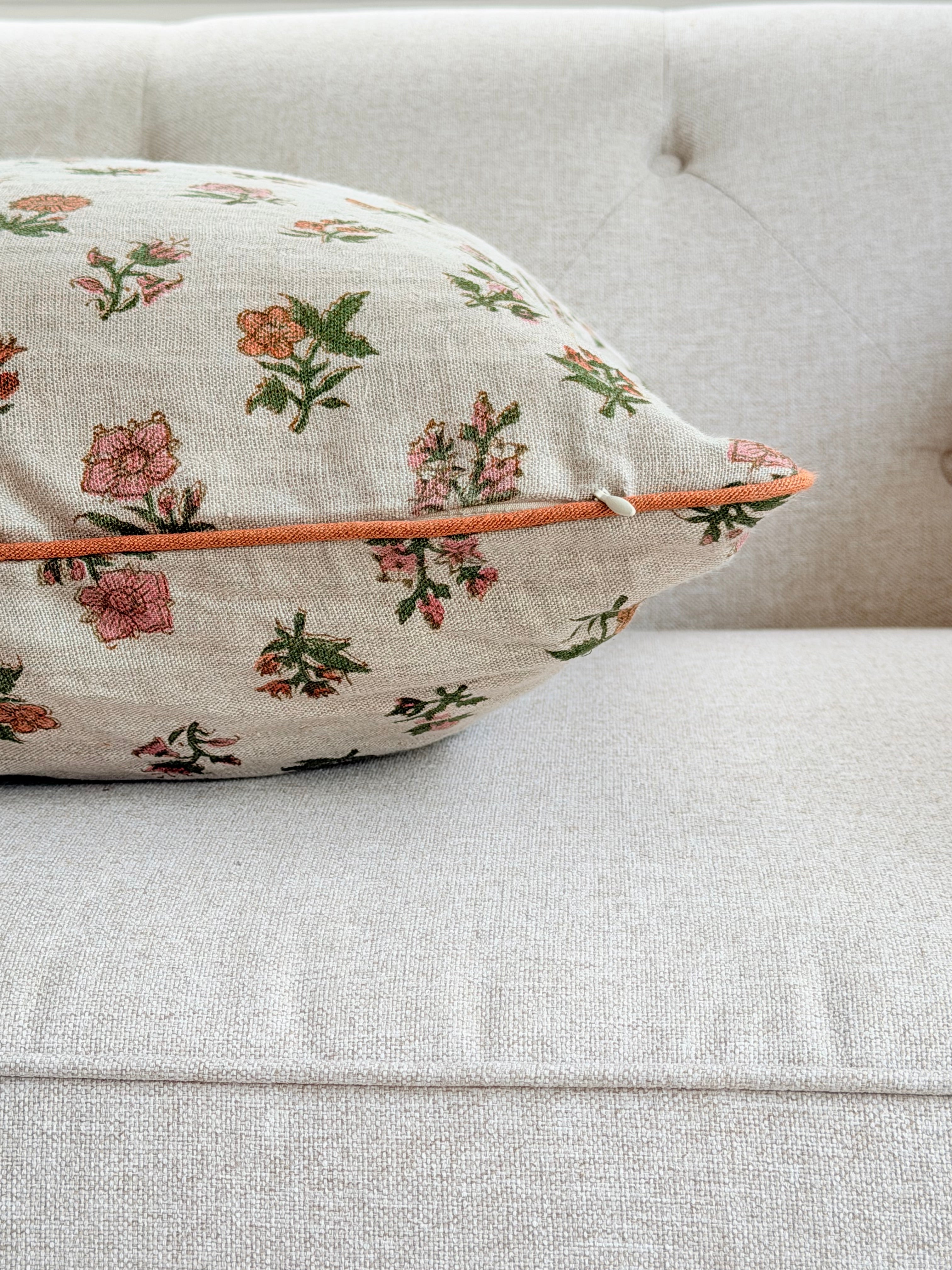 Meadow Bloom Block Print Linen Cushion Cover