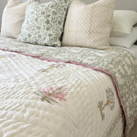 Sage Green Block Print Cotton Quilt