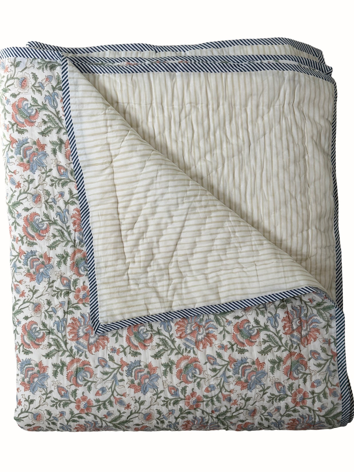 Cream Base Block Print Cotton Quilt