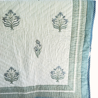 Dusky Blue Block Print Cotton Quilt