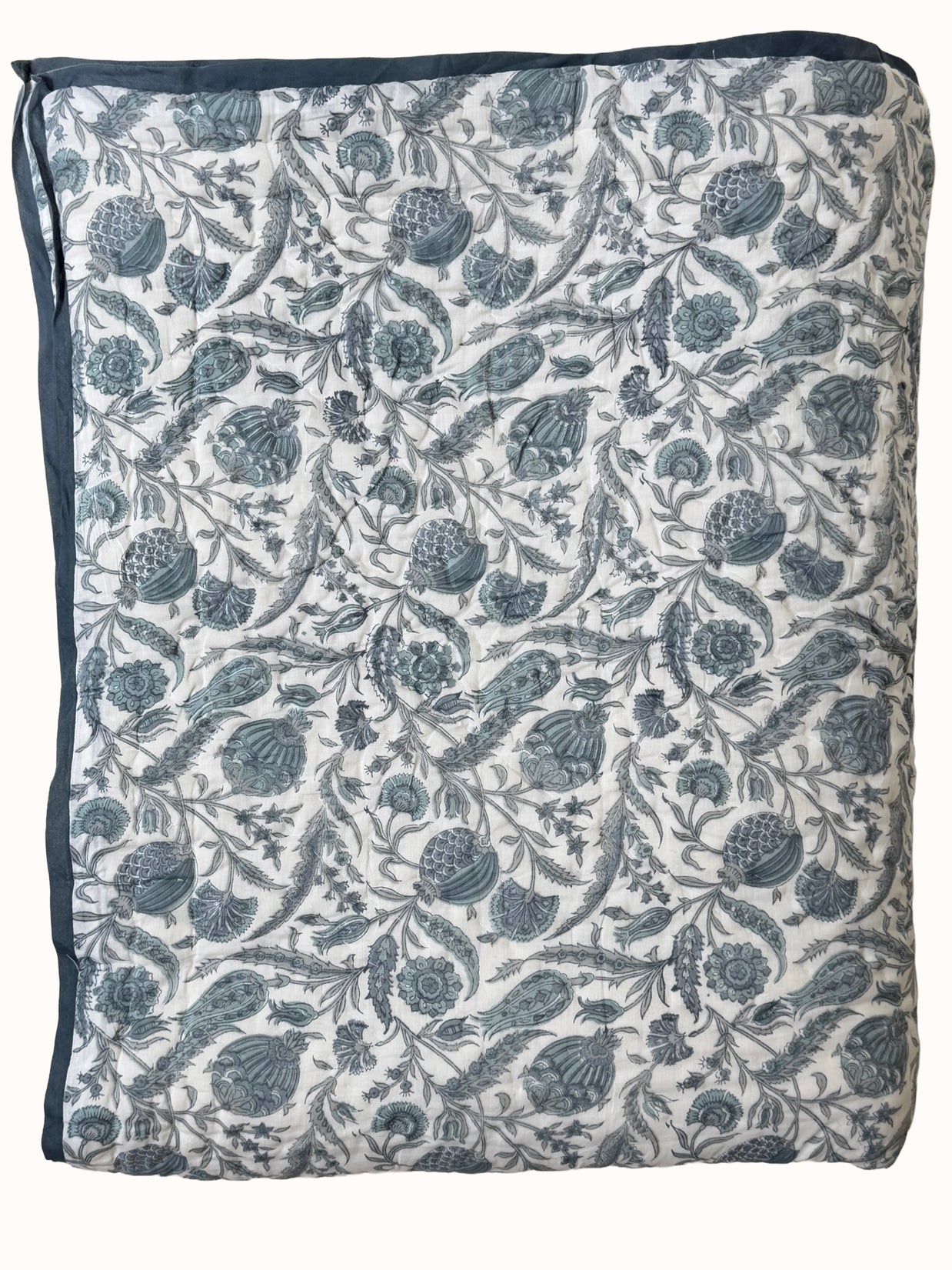 Slat Blue Block Print Cotton Quilt
