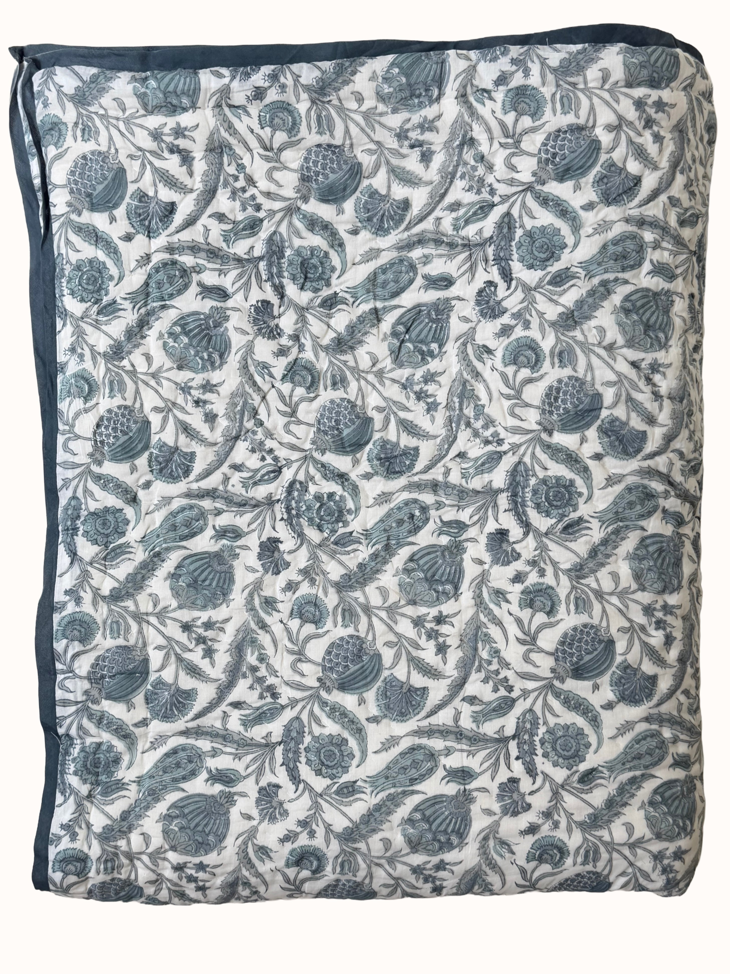 Slat Blue Block Print Cotton Quilt