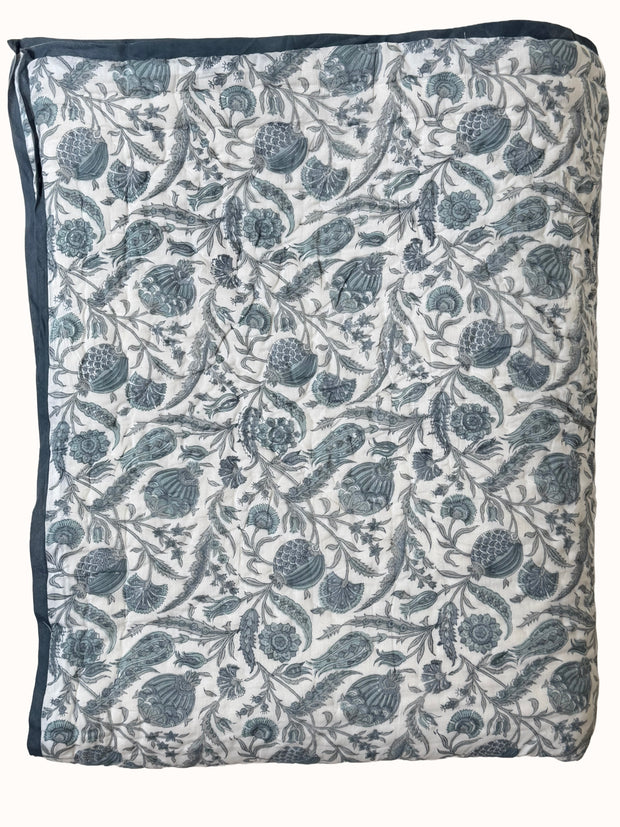 Slat Blue Block Print Cotton Quilt