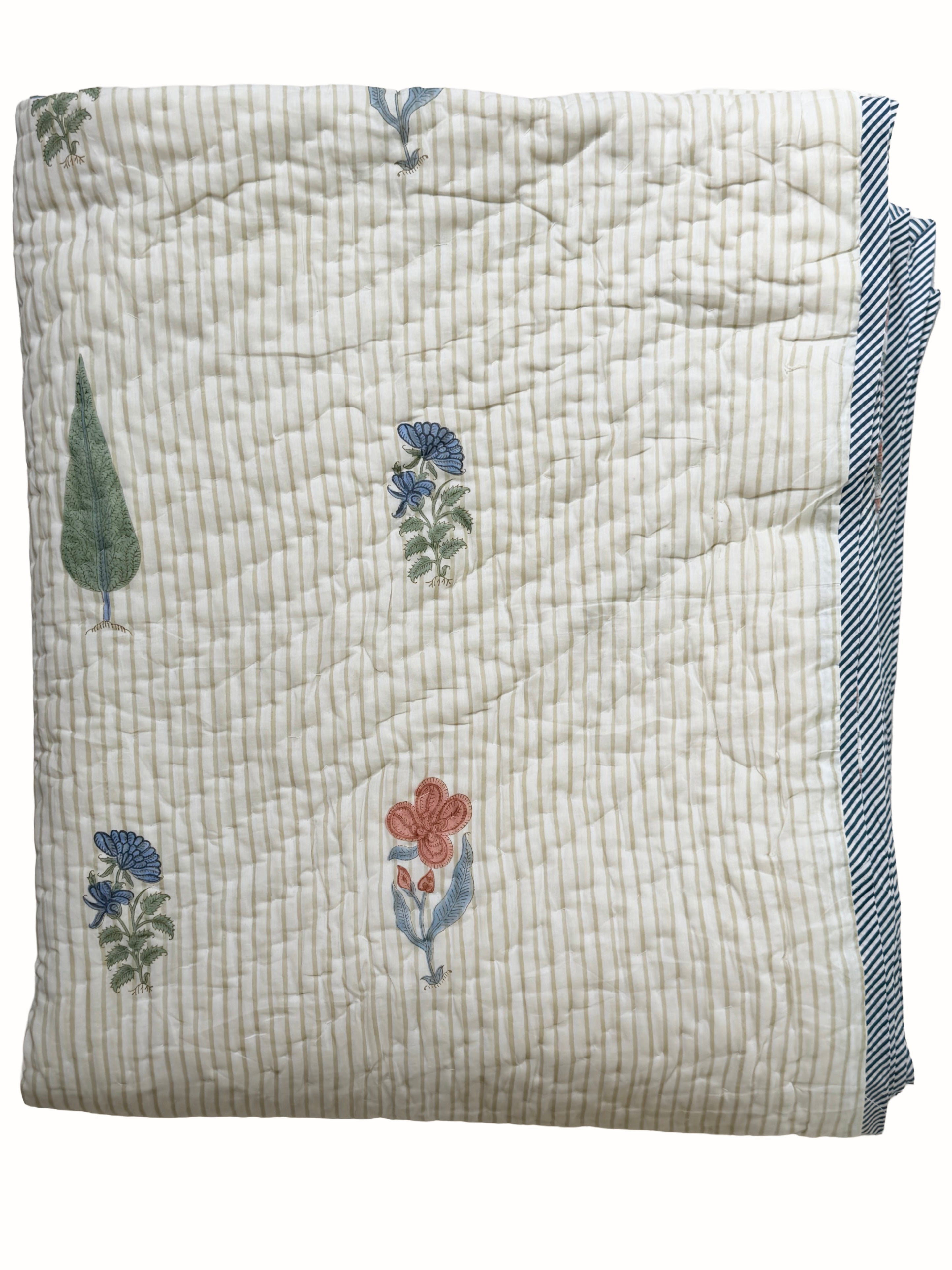 Cream Base Block Print Cotton Quilt