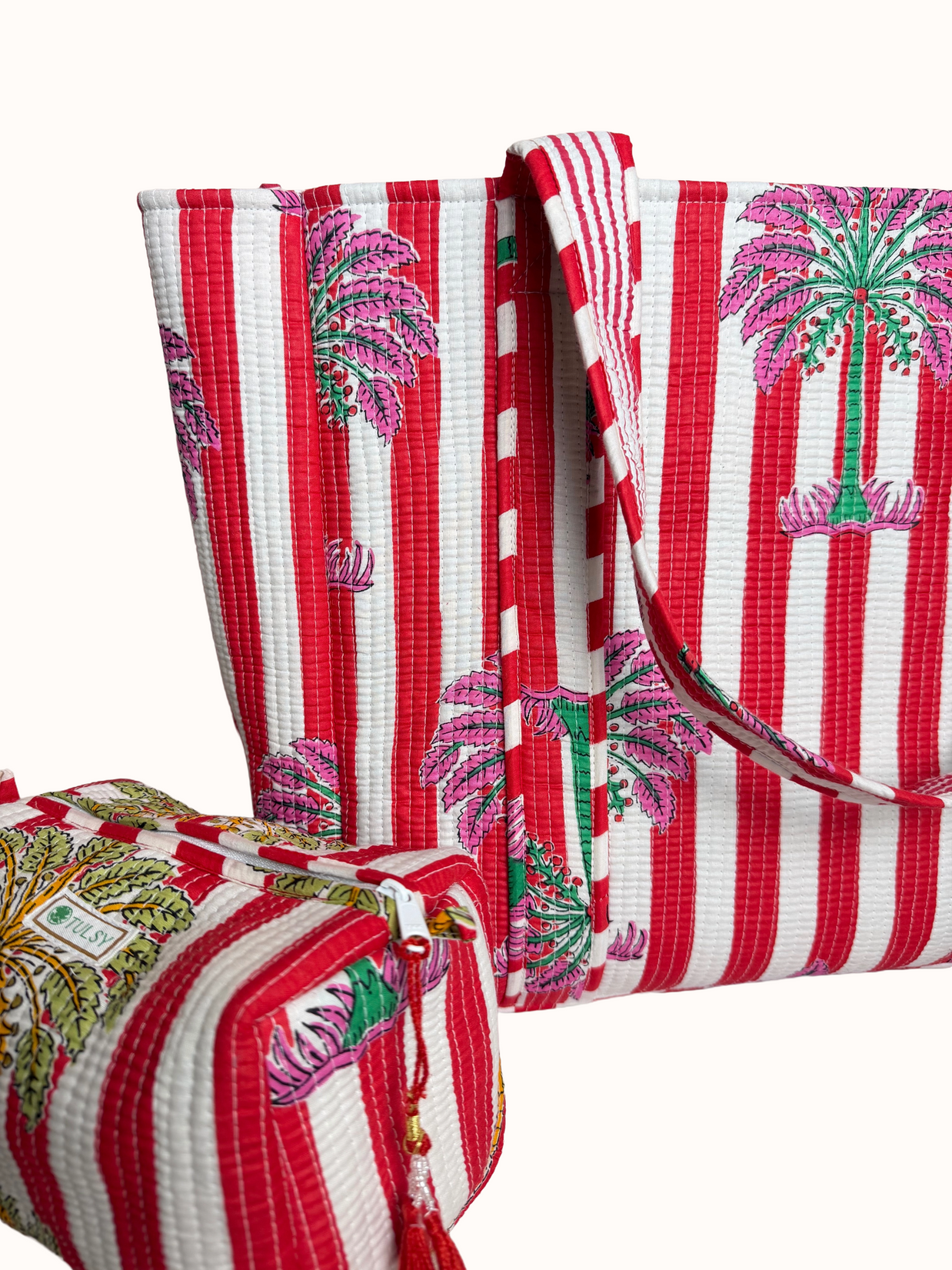 Palm Print Reversible Bag Set