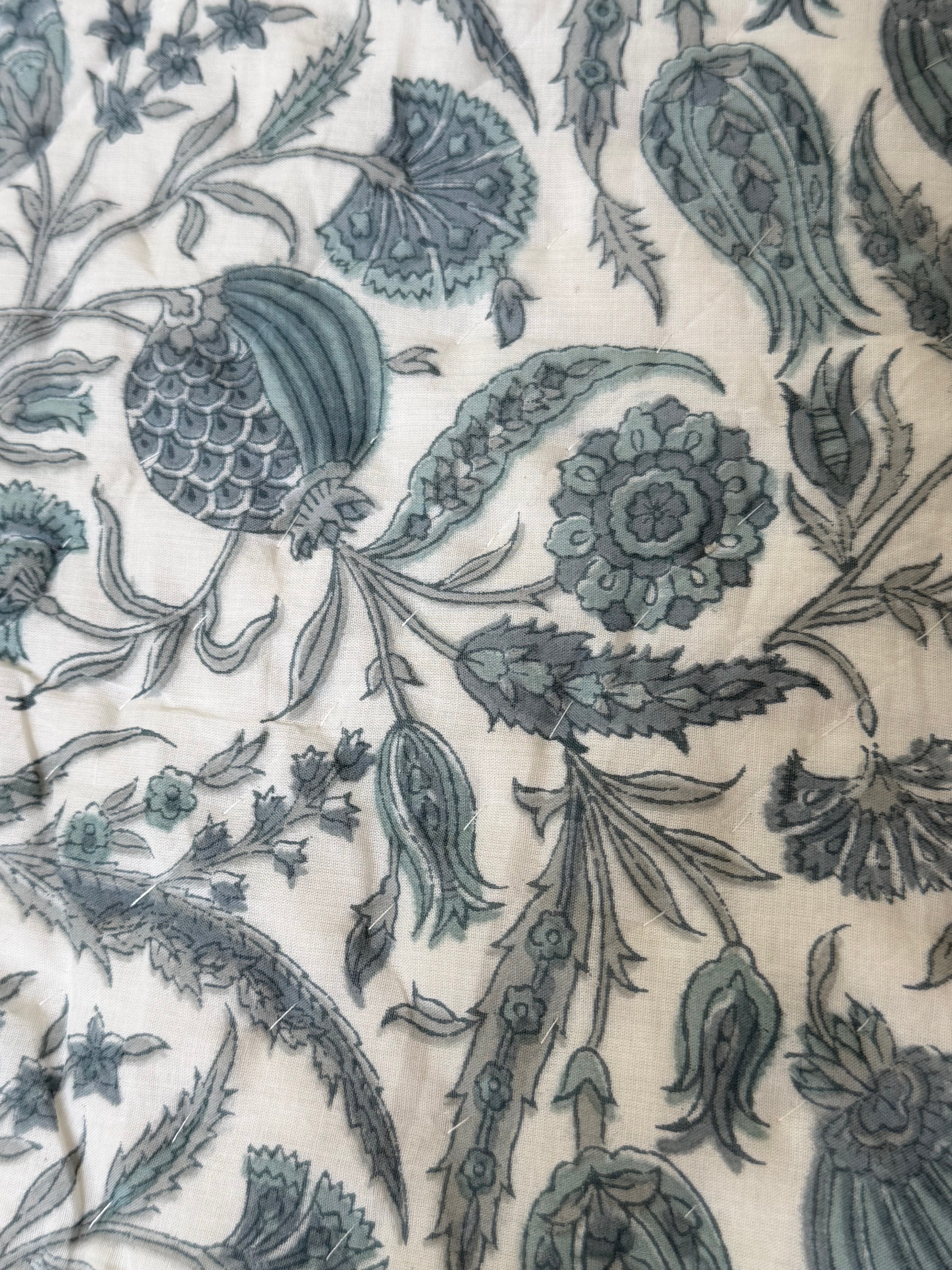 Slat Blue Block Print Cotton Quilt
