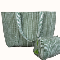 Moss Green Gingham Reversible Bag Set