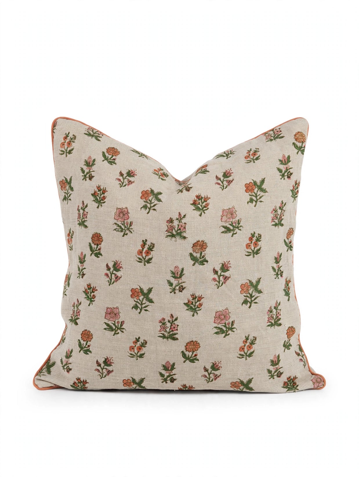 Meadow Bloom Block Print Linen Cushion Cover