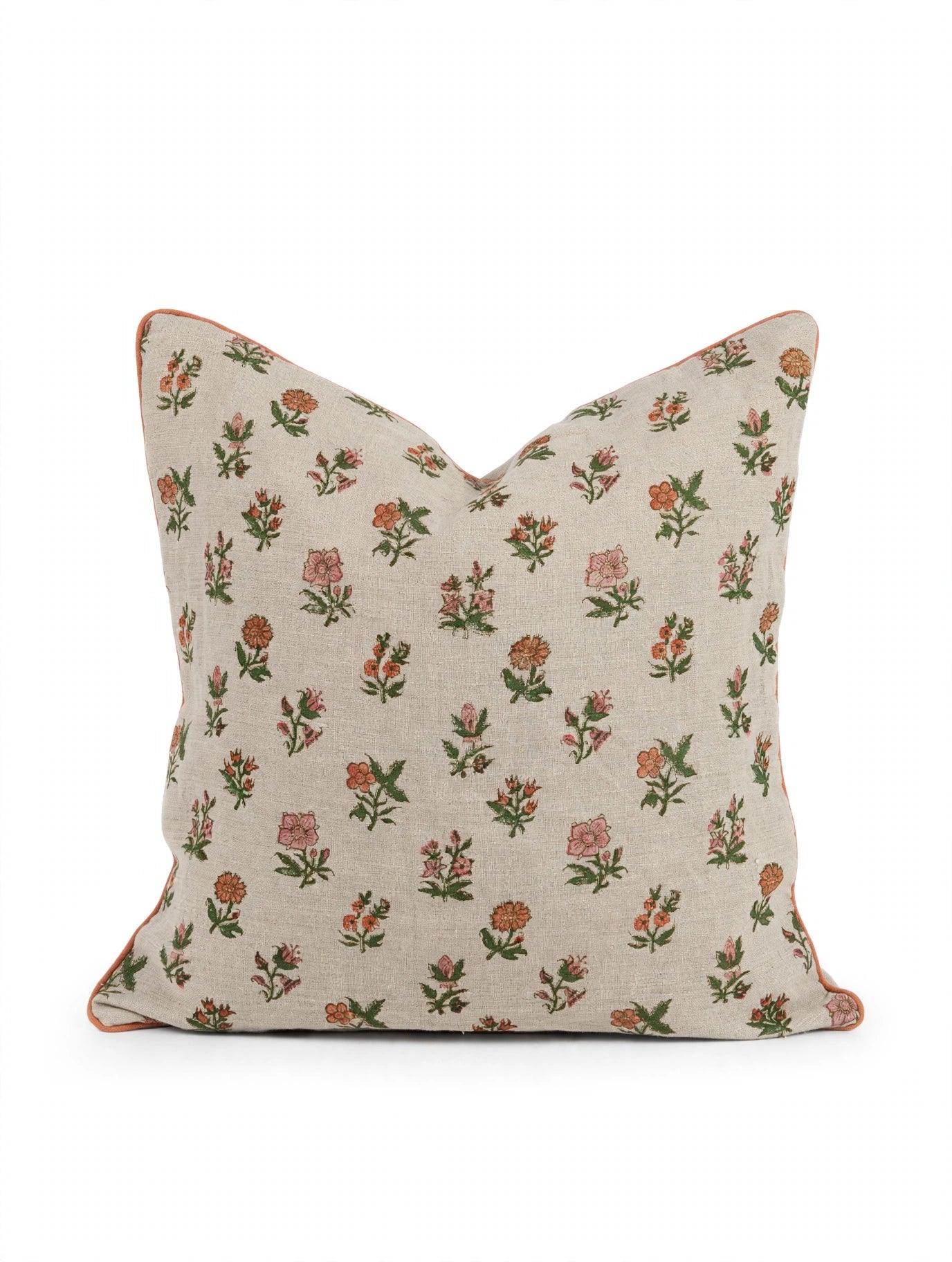 Meadow Bloom Block Print Linen Cushion Cover