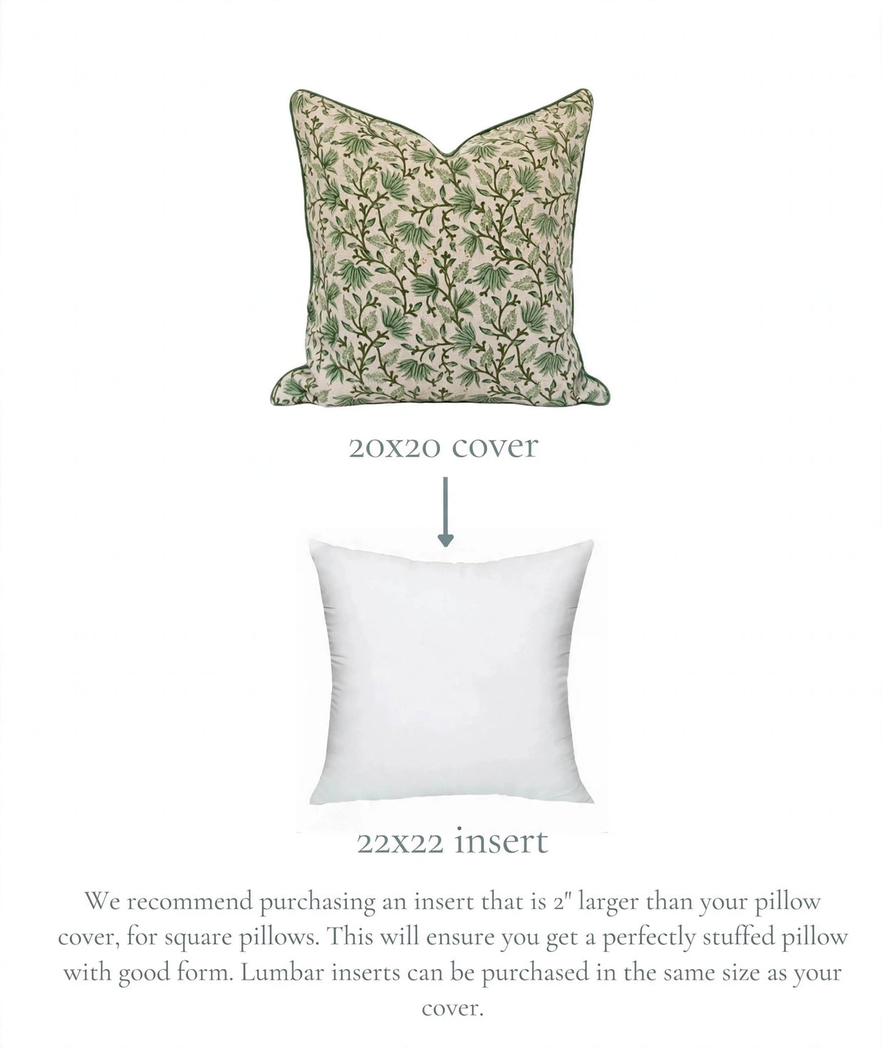 Sage Green Botanical Block Print Cushion with Piping - The Evergreen