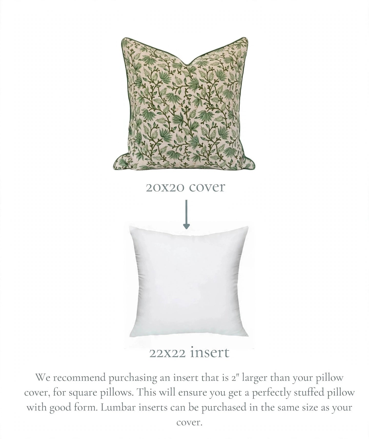 Sage Green Botanical Block Print Cushion with Piping - The Evergreen