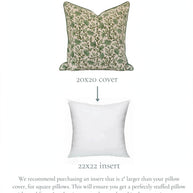 Sage Green Botanical Block Print Cushion with Piping - The Evergreen