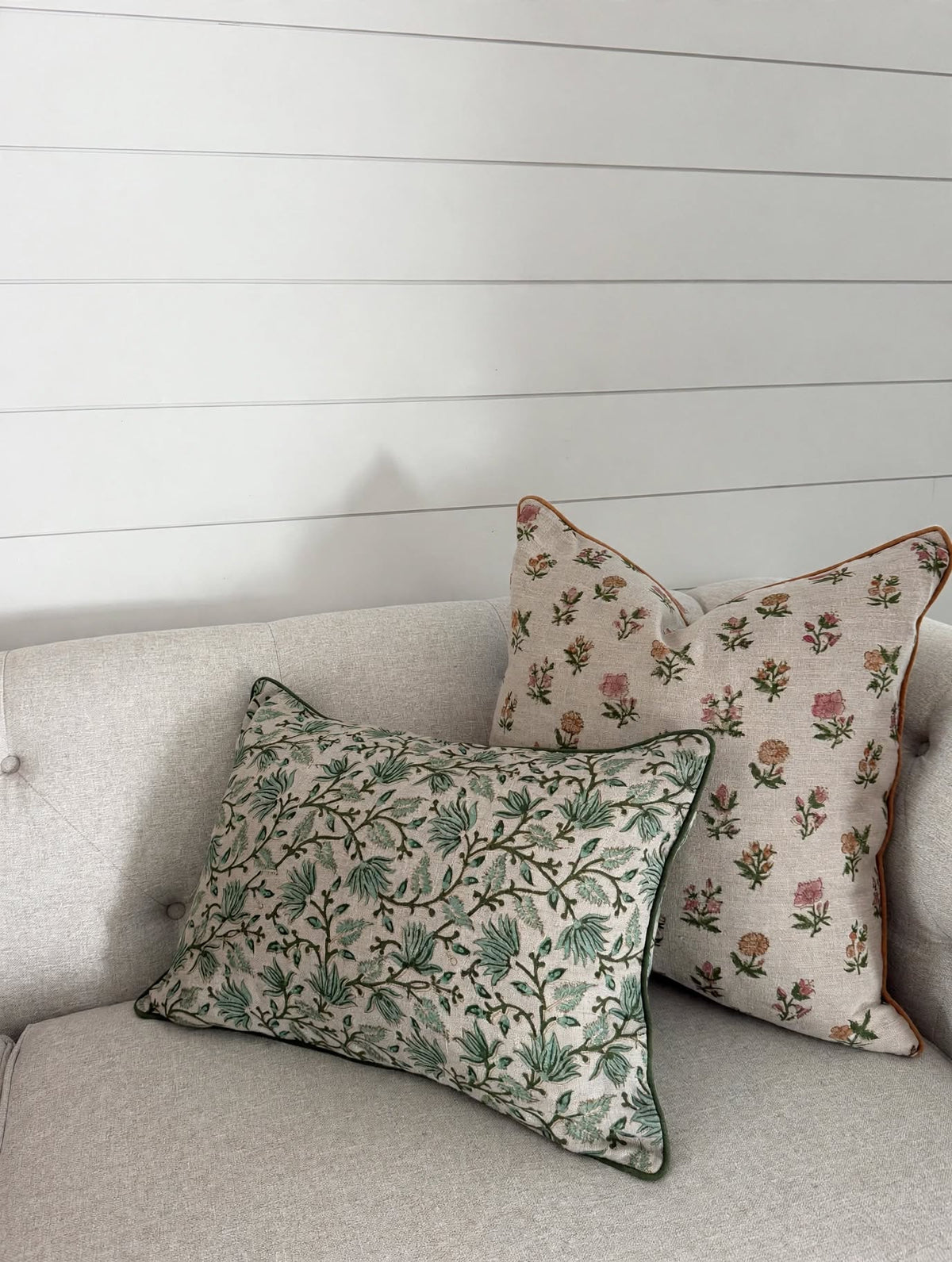 Sage Green Botanical Block Print Cushion Cover - Lumber